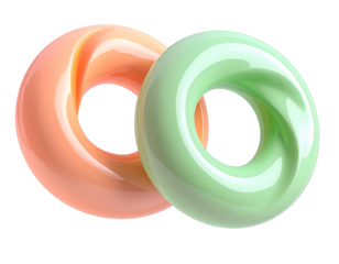 Two intertwined 3D torus shapes rendered in pastel colors, glossy sheen