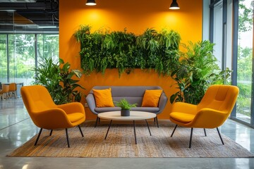 Modern office interior with a blank wall for mockup display, ideal for showcasing designs or product promotions, Generative AI