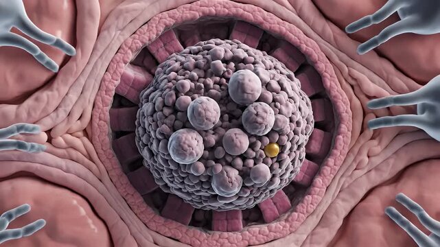 Detailed CGI Visualization of Ovarian Follicle Anatomy in Pink and White with Red Glows for Medical Education and