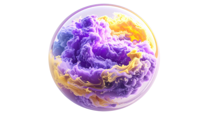 A swirling mass of colorful, textured smoke contained within a clear sphere