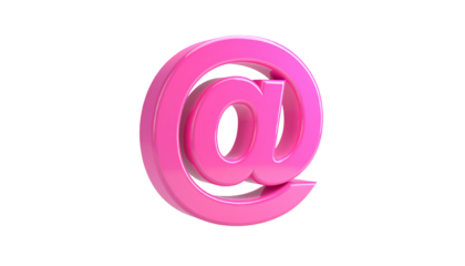 Pink, 3D "@" symbol, isolated on black, reflecting light