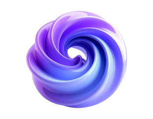 3D-rendered swirling purple shape with glossy surfaces on black