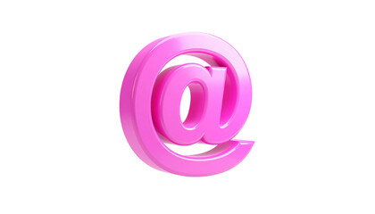 A 3D rendered, shiny pink "at" symbol on a black background