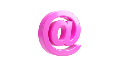 A 3D rendered, shiny pink "at" symbol on a black background