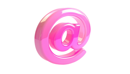 Glossy pink at symbol, isolated on black background