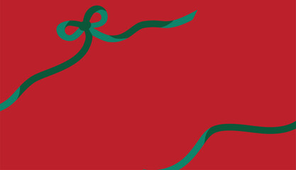 Green ribbon with bow on red background.  Seamless pattern of Ribbon red and Green.  Beautiful card with red background and cute gradient green ribbon. 