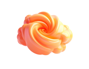 Glossy, abstract, orange-pink swirl shape on a black background
