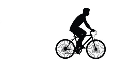 Black silhouette of a man cycling on a modern bicycle, ideal for fitness and lifestyle themes.