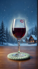 glass of red wine on wooden table