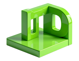 Shiny lime green geometric form with distinct 90-degree angles