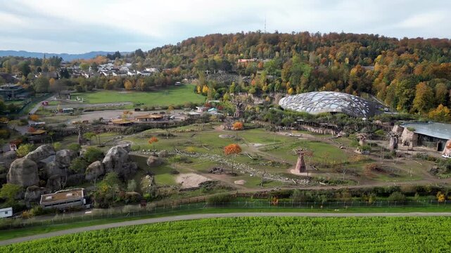 Aerial view of the Zurich Zoo with the Masoala Hall