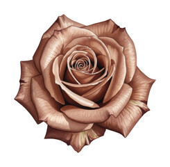 Elegant brown rose floral digital design minimalist isolated on transparent background