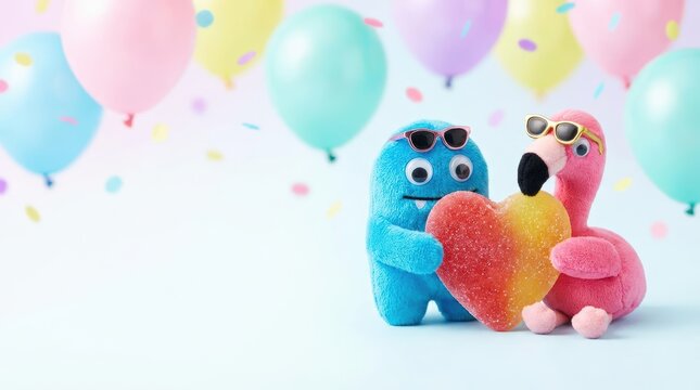 Surreal silliness celebrating friendship with colorful balloon creatures in a whimsical setting playful vibes and joyful atmosphere for a unique visual experience