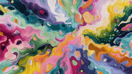 Colorful abstract design with swirls and shapes created using painting techniques showing vibrant hues and textures in a dynamic pattern