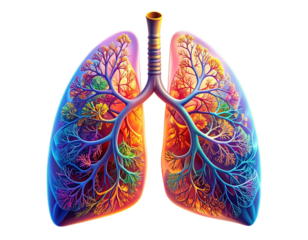 Stylized illustration of human lungs, showcasing bronchial tree detail