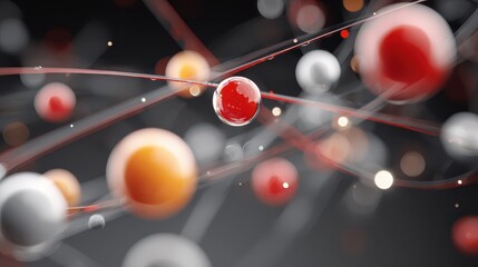 Colorful spheres and lines create an abstract design in a digital space representing connections and movement in a modern setting