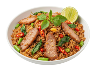 Delicious fried rice with pork home kitchen food cozy culinary delight isolated on transparent background