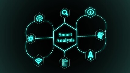 Smart analysis technology concept showing an intelligent digital network, connected processing nodes, data evaluation flow, and futuristic system visualization. - Powered by Adobe