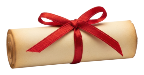 Celebratory scroll with red ribbon heritage isolated on transparent background