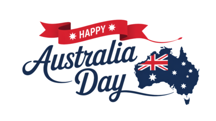 Australia Day Celebration Banner with Map and Flag in Patriotic Red and Blue Colors for National Holiday Greeting