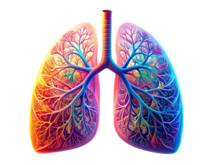 Stylized illustration of human lungs, showcasing bronchial tree detail