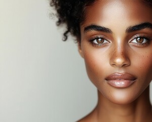 Radiant face with dewy skin after applying brightening serum, soft glow under natural light, clean skincare aesthetic