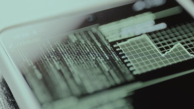 Strings of symbols, random symbols falling down alongside a test grid