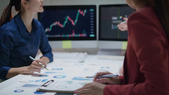 Business strategy meeting office digital analysis collaborative environment close-up view financial insights