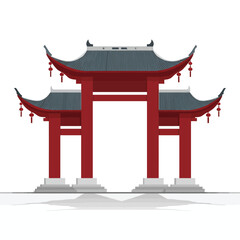 Traditional red gate illustration against white background for design elements