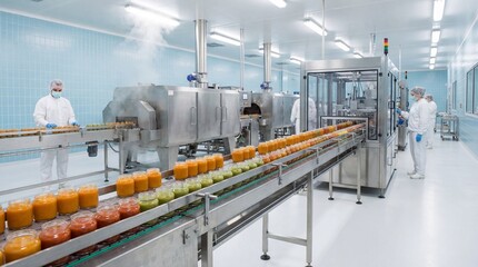 Food Production Line in a Modern Sterile Factory