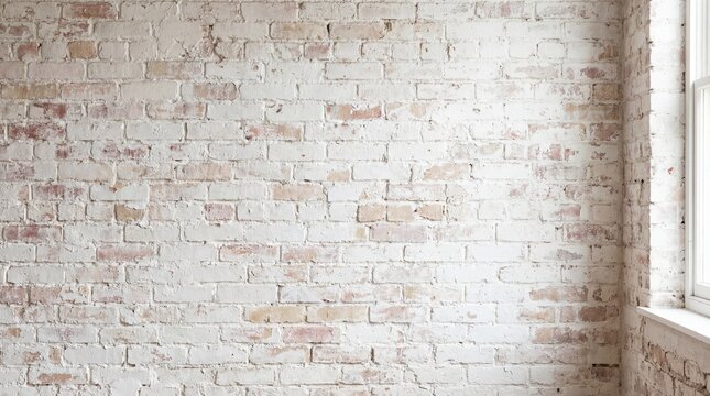 Bright Whitewashed Brick Wall with Natural Light and Window Detail