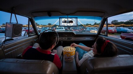 Couple Enjoying a Classic Drive-In Movie Night