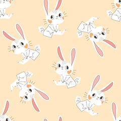 Obraz premium Cute little garden Bunny with heart cheeks Pastel cute kidlit design for nursery, wallpaper, baby clothes