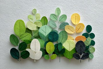 Colorful Felt Leaves Arrangement on a Textured Background