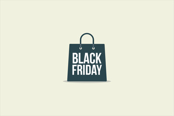 Flat vector illustration of Black Friday shopping bag with text label, retail promotion concept, seasonal discount event, online shopping, marketing and commerce design.