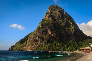 Petit Piton mount view from Sugar Beach, Saint Lucia © free2trip