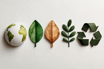 Earth Illustration with Leaves and Recycling Symbol for Eco Awareness