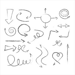 Set of hand-drawn vector arrows and line icons with curves, loops, zigzags and directions, perfect for infographics, UI flowcharts, presentations, planners and creative layouts.