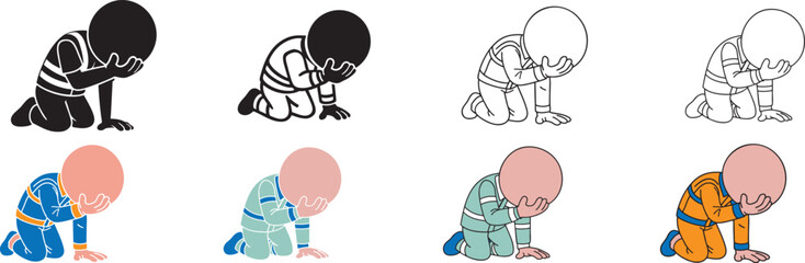 Distressed Person Kneeling Icon Collection
