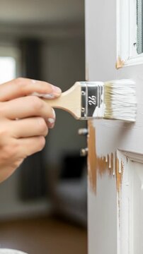 Close up of hand applying plaster patch to wall during renovation and home improvement project.