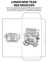 &ldquo;Sam and the Lucky Red Envelope&rdquo; craft template for kids with Lunar New Year angpao envelopes. Fun coloring and cutting activity for classroom or home. Great for fine motor skills, cultural learning.