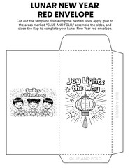 &ldquo;Sam and the Lucky Red Envelope&rdquo; craft template for kids with Lunar New Year angpao envelopes. Fun coloring and cutting activity for classroom or home. Great for fine motor skills, cultural learning.