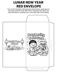&ldquo;Sam and the Lucky Red Envelope&rdquo; craft template for kids with Lunar New Year angpao envelopes. Fun coloring and cutting activity for classroom or home. Great for fine motor skills, cultural learning.