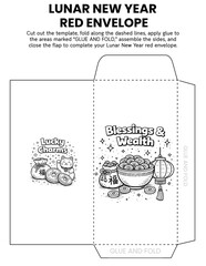 &ldquo;Sam and the Lucky Red Envelope&rdquo; craft template for kids with Lunar New Year angpao envelopes. Fun coloring and cutting activity for classroom or home. Great for fine motor skills, cultural learning.