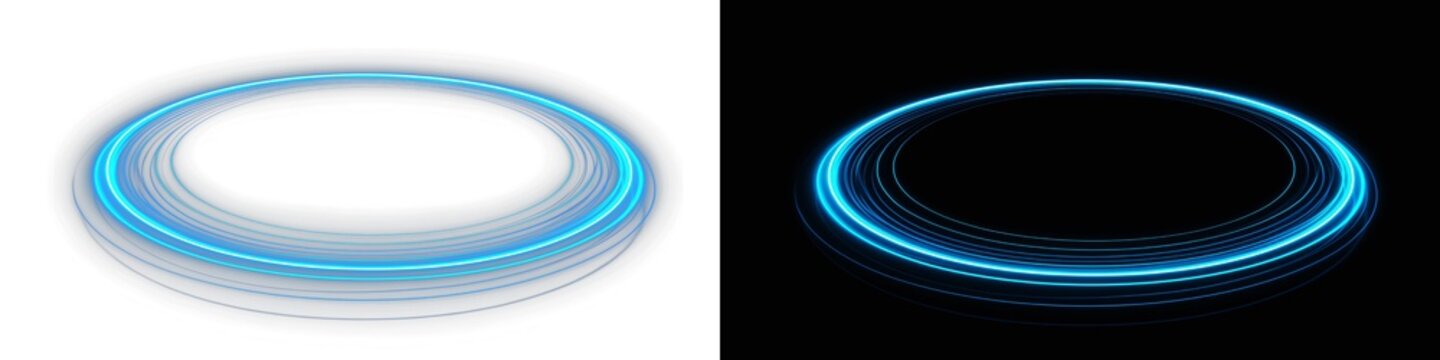 Blue circles glowing overpping on dark blue background. Speed motion moving movement concept png glowing neon ring swirl magic spiral light effect modern transparent fantasy png