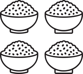 Set of Rice bowls Outline vector illustration isolated On Transparent Background