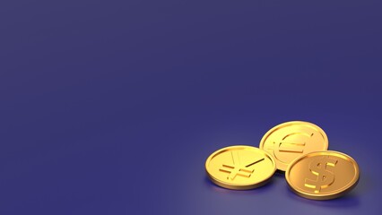 Gold coins on blue background with copy space, financial trust and investment concept