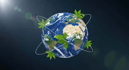 Environmental Sustainability and Earth Conservation with Green Leaves Orbiting the Planet Earth