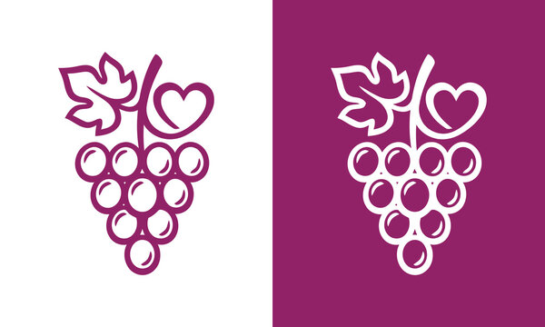 Creative grape fruit lovers logo design template illustration. Grape with heart love design, vector icon symbol.