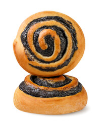 Two poppy seed buns close-up on a white. Isolated